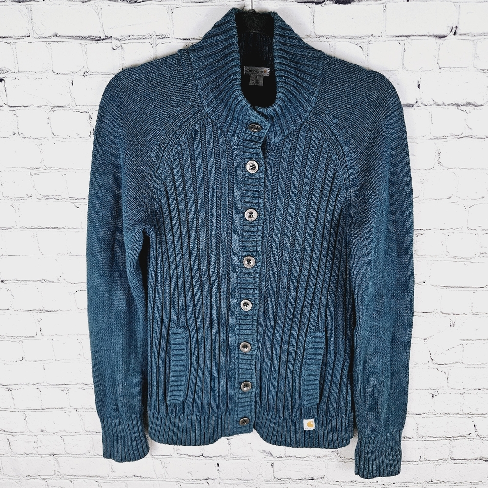CARHARTT | button up high neck cable knit long sleeve sweater